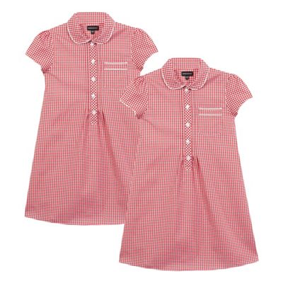 Girls' pack of two red gingham checked dresses